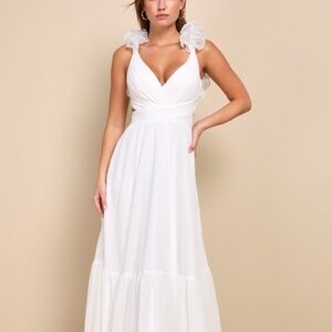 Lulus Contemporary Poise White Pleated Ruffled Lace-up Midi Dress - Size XS